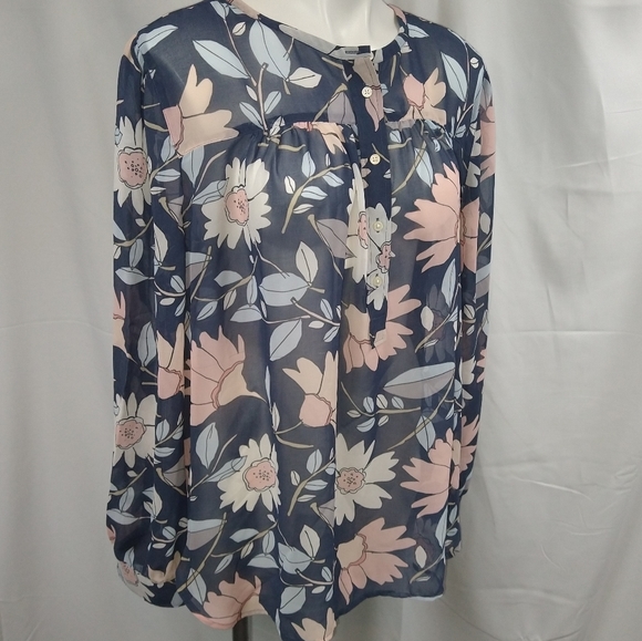 LOFT Tops - Loft Sheer Floral Popover Sz XXL